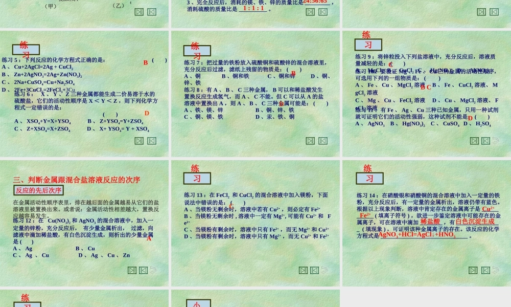 九年级化学金属活动性顺序表的应用课件