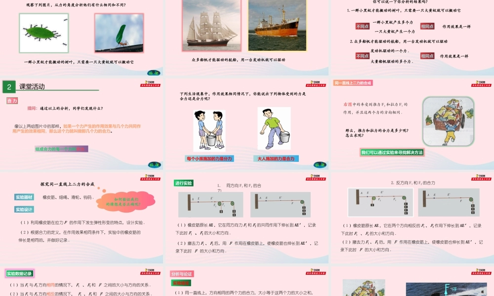 7.2 力的合成课件 八年级物理全册 7.2 力的合成课件+素材 (新版)沪科版 八年级物理全册 7.2 力的合成课件+素材 (新版)沪科版