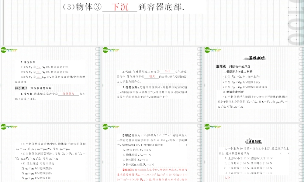 (随堂优化训练)八年级物理下册 第九章 9.3 研究物体的浮沉条件配套课件 粤沪版 课件