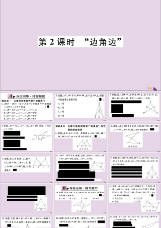 (通用)秋八年级数学上册 12.2 三角形全等的判定 第2课时 边角边 习题讲评课件 (新版)新人教版 课件