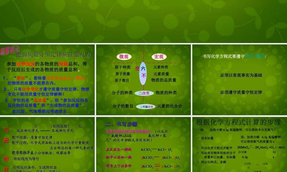 九年级化学上册 第五单元 化学方程式复习课件2 (新版)新人教版 课件