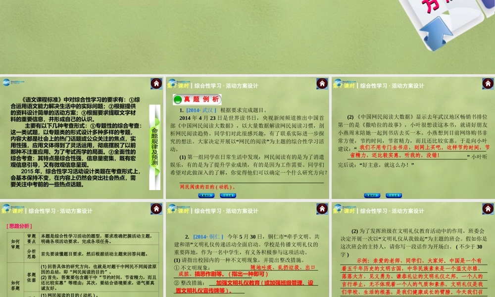 中考语文总复习 积累与运用 第7课时 综合性学习 活动方案设计课件 新人教版 课件