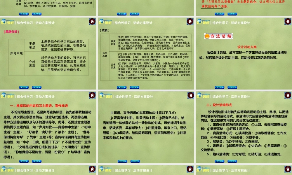 中考语文总复习 积累与运用 第7课时 综合性学习 活动方案设计课件 新人教版 课件