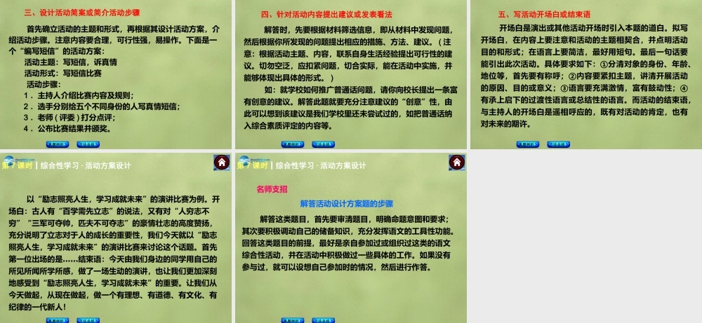 中考语文总复习 积累与运用 第7课时 综合性学习 活动方案设计课件 新人教版 课件
