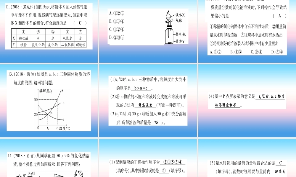 (云南专用)中考化学总复习 第1部分 教材系统复习 九下 第9单元 溶液(精练)课件