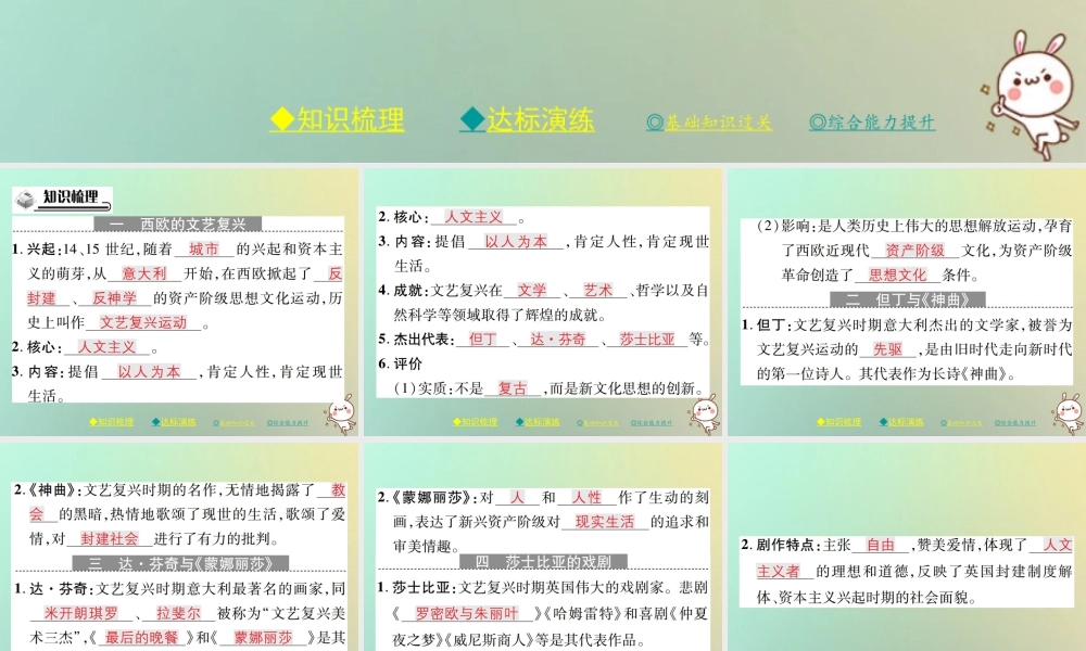 九年级历史上册 第五单元 资本主义的兴起 第十三课 文艺复兴运动课件 川教版 课件