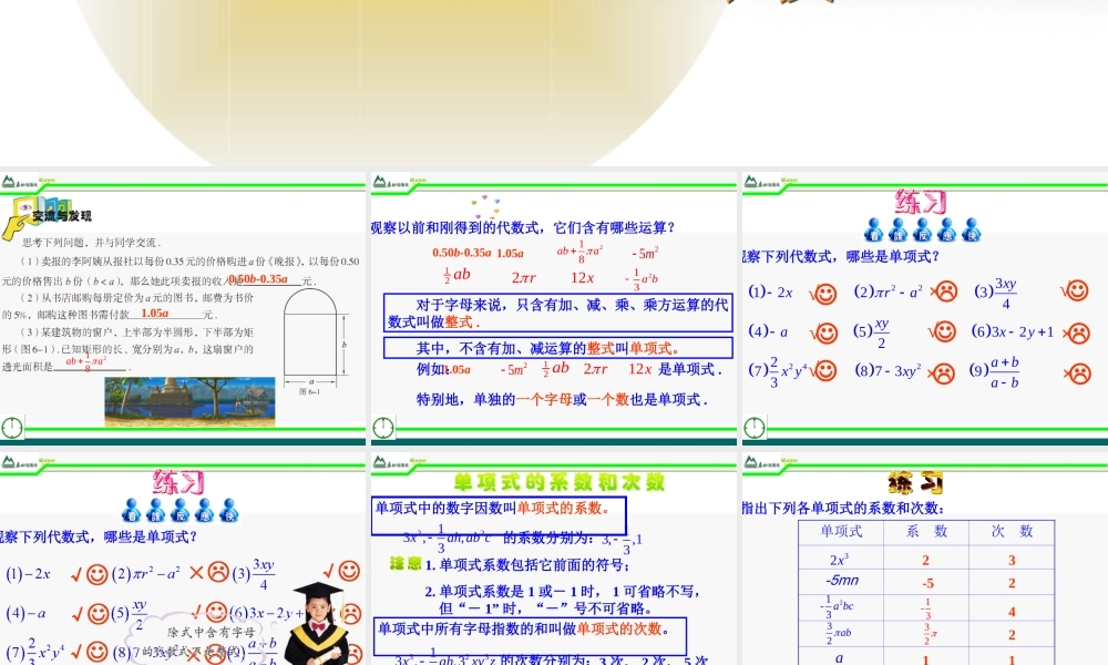 七年级数学上册 6.1单项式和多项式课件 青岛版 课件