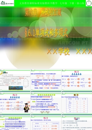 七年级数学上册 6.1单项式和多项式课件 青岛版 课件