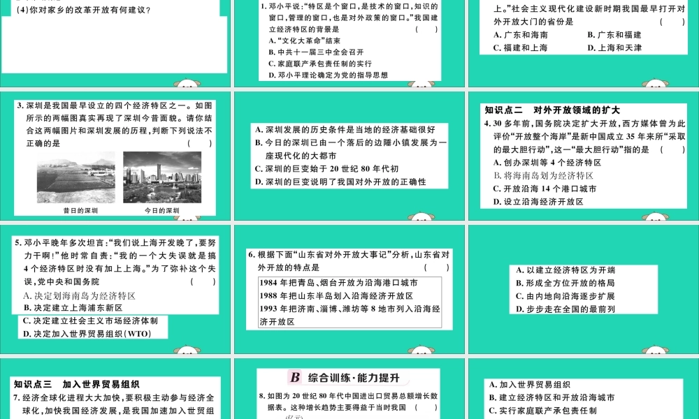 (江西专版)八年级历史下册 第三单元 中国特色社会主义道路 第9课 对外开放习题课件 新人教版 课件