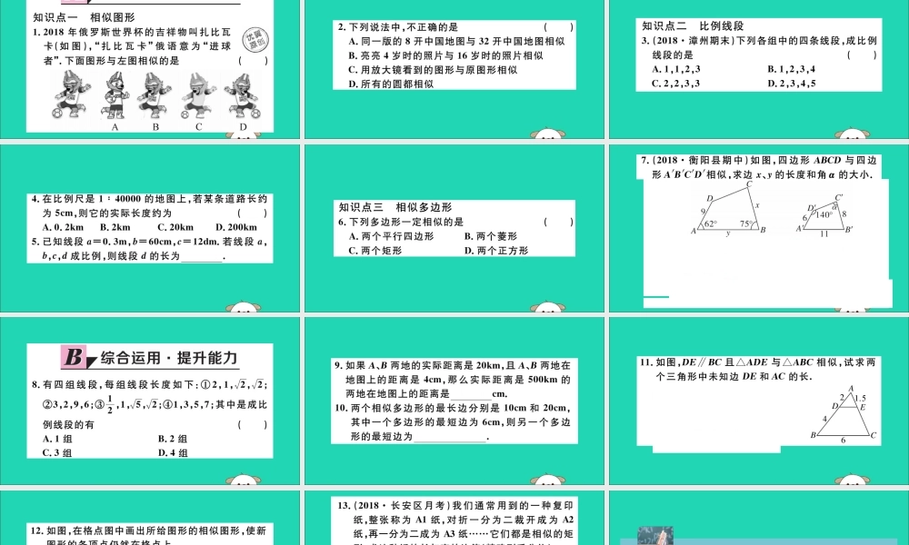 (湖北专用)九年级数学下册 第27章 相似 27.1 图形的相似习题讲评课件 (新版)新人教版 课件