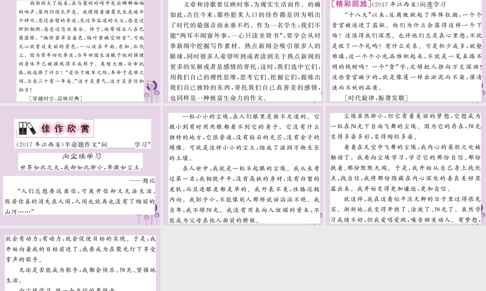 中考语文复习 第二轮 专题突破 第五部分 写作训练 第三讲 精选情真意切的素材课件 新人教版 课件