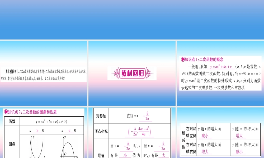 (湖北专版)中考数学总复习 第1轮 考点系统复习 第3章 函数 第4节 二次函数的图像与性质习题课件