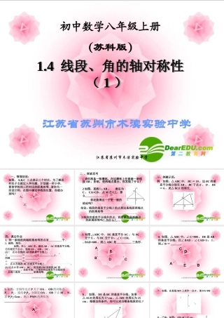 ~八年级数学上册第一章 轴对称图形 1.4 线段、角是轴对称性(1)课件 苏科版 课件