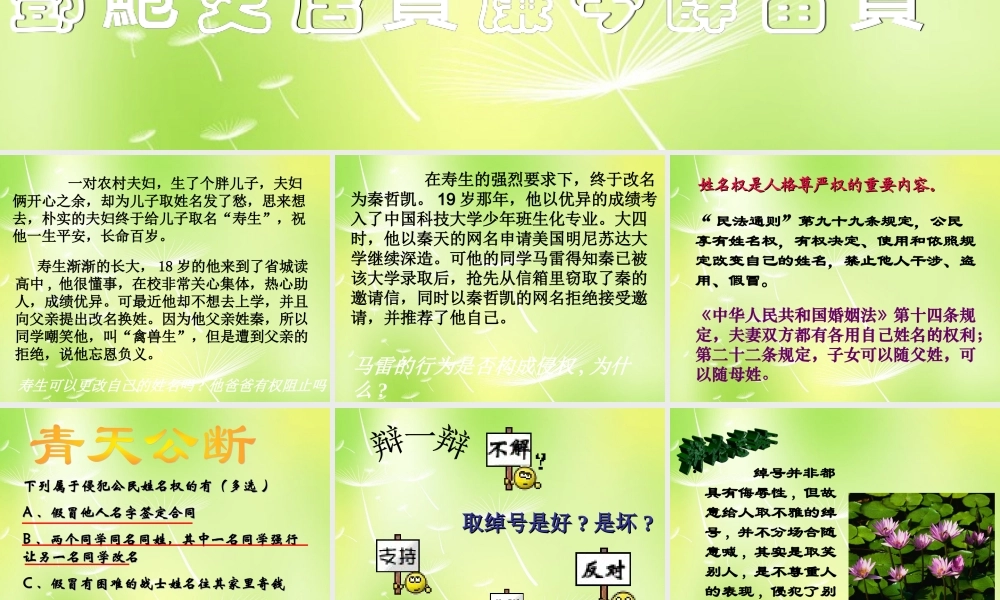 中学七年级政治上册(4.1 我们的姓名和名誉)课件1 苏教版 课件