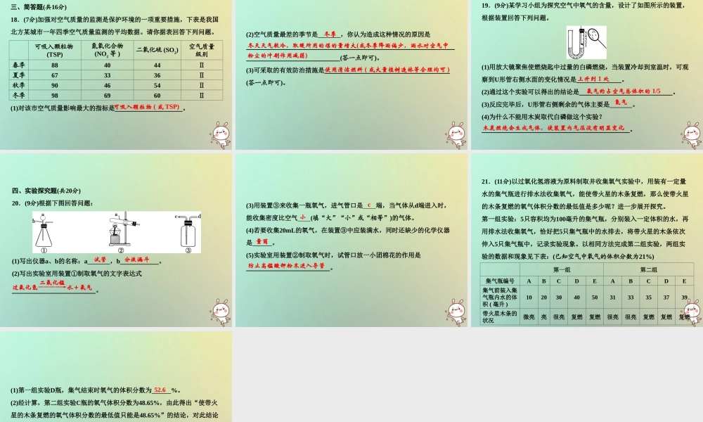 九年级化学上册 第2单元 我们周围的空气综合检测卷作业课件 (新版)新人教版 课件