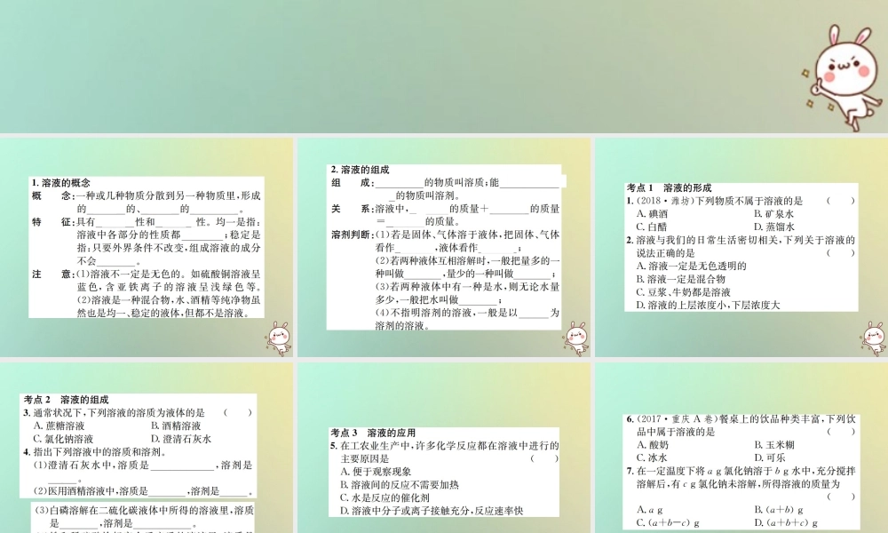 九年级化学下册 第九单元 溶液 课题1 溶液的形成 第1课时 溶液习题课件 (新版)新人教版 课件