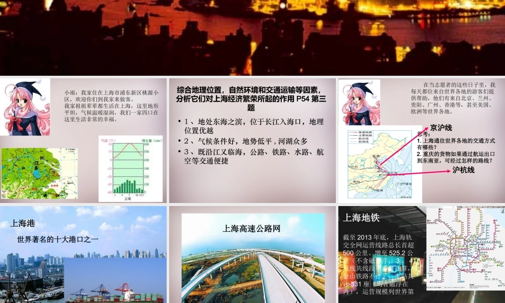 七年级历史与社会下册 第六单元 第2课 第4框(我国的经济中心—上海)课件 人教版 课件