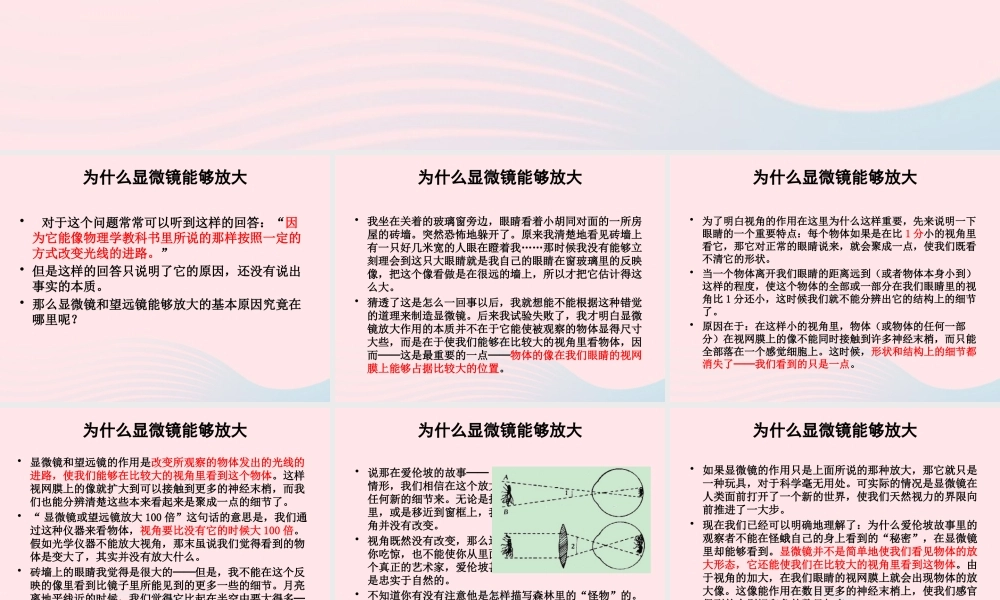 为什么显微镜能够放大 八年级物理全册 第四章 多彩的光 第六节 神奇的眼睛(第2课时)素材(新版)沪科版 八年级物理全册 第四章 多彩的光 第六节 神奇的眼睛(第2课时)素材(新版)沪科版
