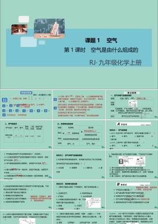 九年级化学上册 第二单元 我们周围的空气 课题1 空气 第1课时 空气是由什么组成的习题讲评课件 (新版)新人教版 课件
