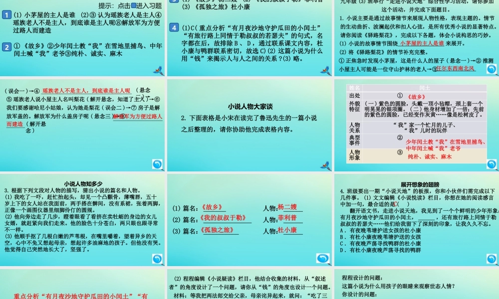 (通用)九年级语文上册 第四单元 综合性学习：走进小说天地作业课件 新人教版 课件