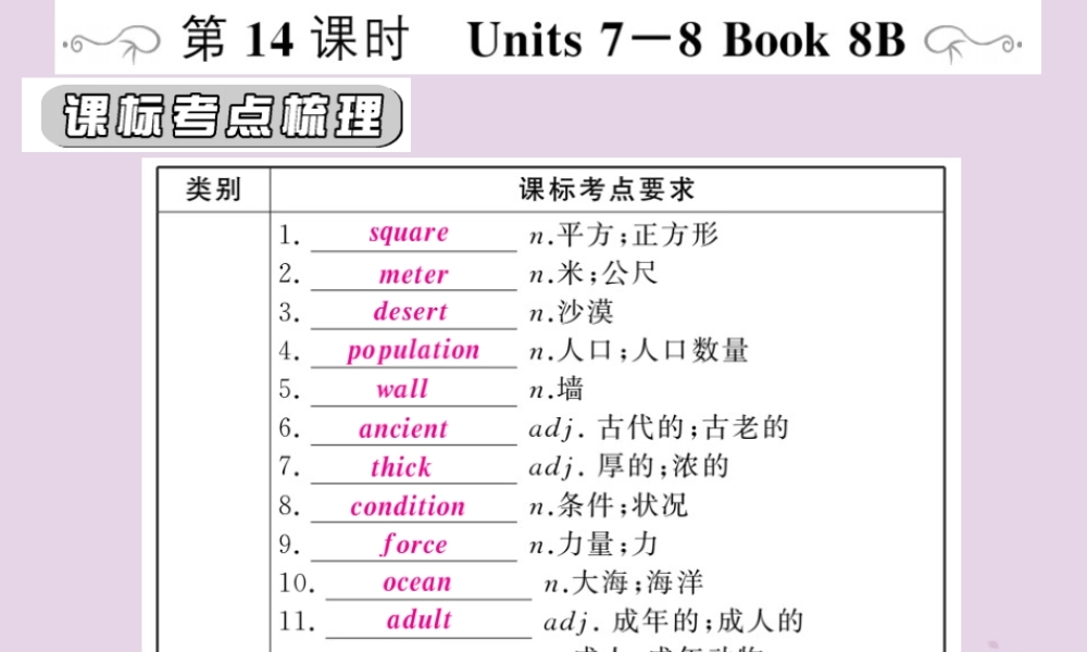中考英语复习 第一篇 教材过关 八下 第14课时 Units 7 8课件