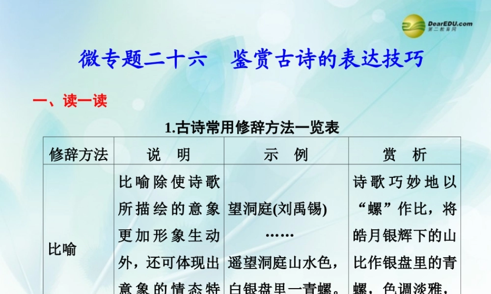(浙江专用)高考语文二轮复习 考前三个月 第二部分  第七章  微专题二十六 鉴赏古诗的表达技巧配套课件