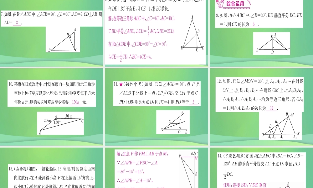 (江西专用)八年级数学上册 第13章 轴对称 13.3 等腰三角形 13.3.2 等边三角形 第2课时 含30°角的直角三角形的性质作业课件 (新版)新人教版 课件