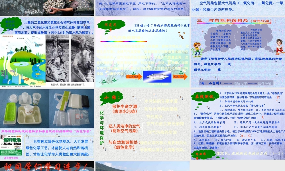 九年级化学 第九章第四节 化学与环境保护课件鲁教版 课件