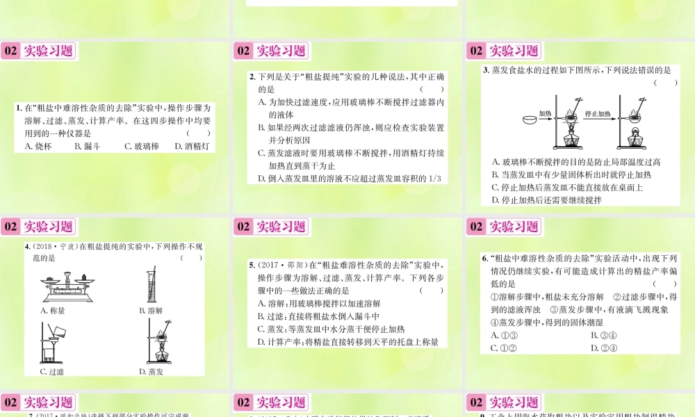 九年级化学下册 第十一单元 盐 化肥 实验活动8 粗盐中难溶性杂质的去除复习课件 (新版)新人教版 课件