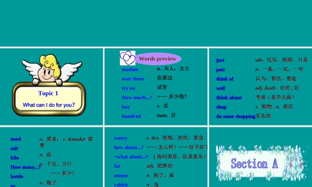 topic1 sectionA 七年级英语上：Unit 4 Topic 1 What can I do for you课件(仁爱版)
