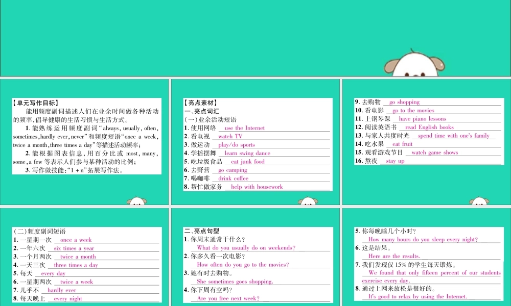 (毕节专版)秋八年级英语上册 Unit 2 How often do you exercise同步写作指导作业课件 (新版)人教新目标版 课件