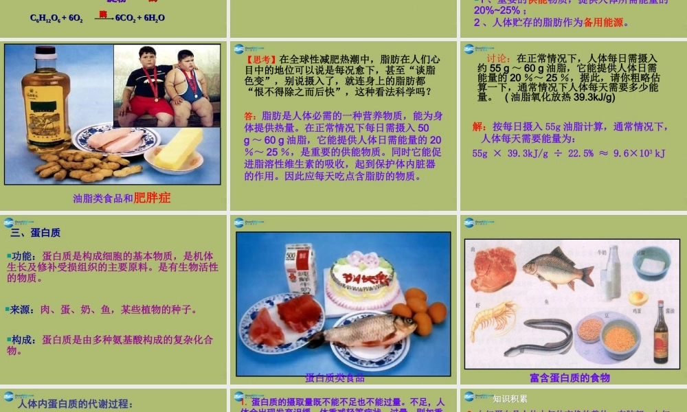 九年级化学下册 101 食品中的有机营养素课件4 粤教版 课件