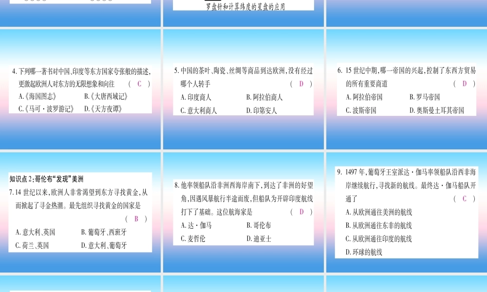 九年级历史上册 第5单元 步入近代 第15课 探寻新航路习题课件 新人教版 课件