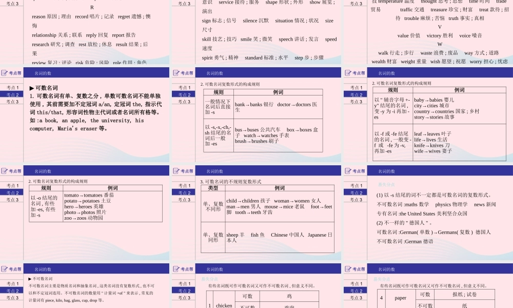 (河南专用)版中考英语二轮复习 语法专题过关 专题一 名词课件 人教新目标版 课件