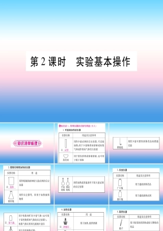 (云南专用)中考化学总复习 第1部分 教材系统复习 九上 第1单元 走进化学世界 第2课时 实验基本操作(精讲)课件