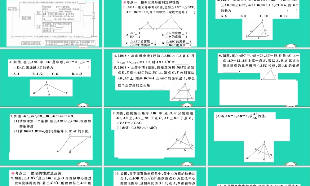 (湖北专用)九年级数学下册 第27章 相似小结与复习习题讲评课件 (新版)新人教版 课件