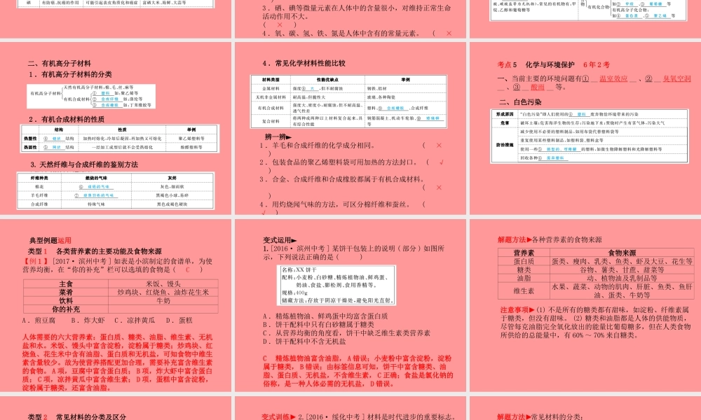 (潍坊专版)中考化学总复习 第一部分 系统复习 成绩基石 第十二单元 化学与生活课件 新人教版 课件