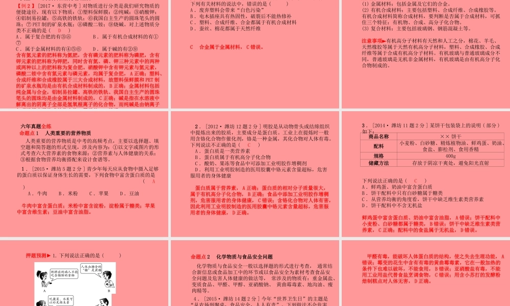 (潍坊专版)中考化学总复习 第一部分 系统复习 成绩基石 第十二单元 化学与生活课件 新人教版 课件