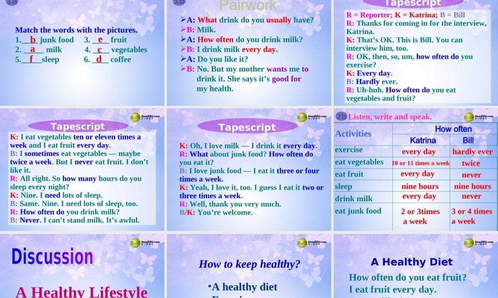 八年级英语上册(Unit 1 How often do you exercise Section A P3)课件 人教新目标版 课件