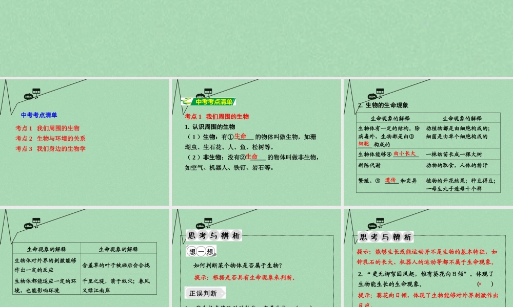 中考生物 第一部分 教材知识梳理 第1单元 第1章 周围的生物世界复习课件 苏教版 课件