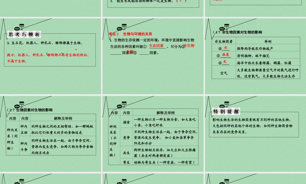 中考生物 第一部分 教材知识梳理 第1单元 第1章 周围的生物世界复习课件 苏教版 课件