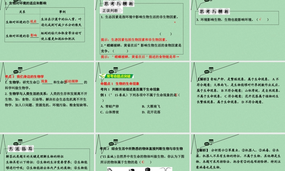 中考生物 第一部分 教材知识梳理 第1单元 第1章 周围的生物世界复习课件 苏教版 课件