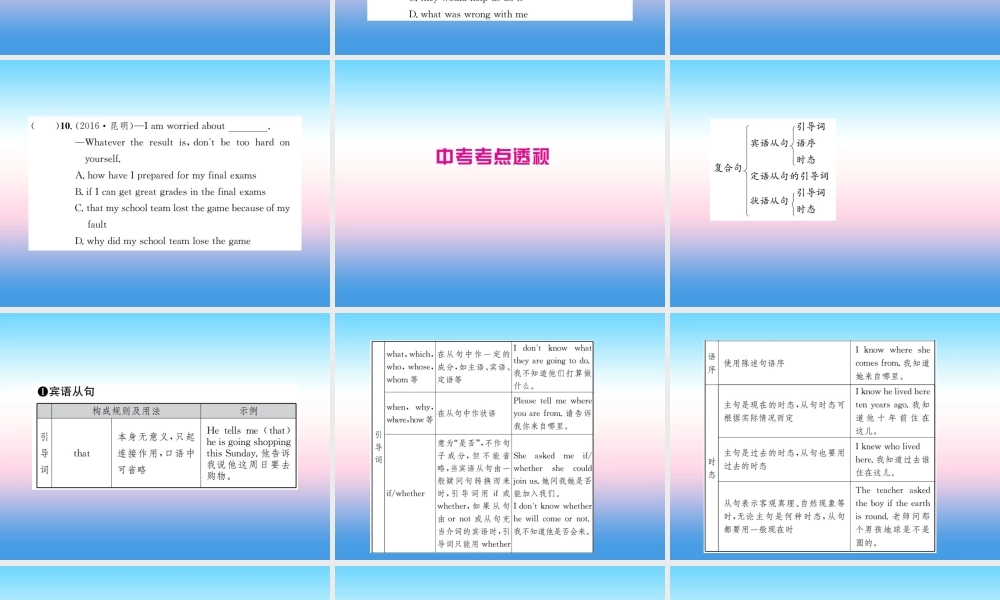 中考英语总复习 第二部分 语法专项突破篇 1基础语法(十二)复合句习题课件