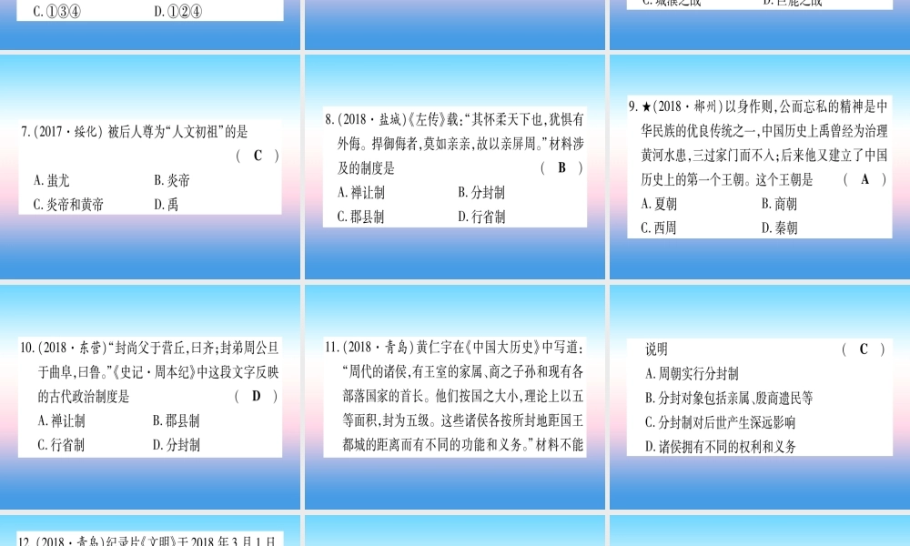 (甘肃专用)中考历史总复习 第一篇 考点系统复习 板块一 中国古代史 主题一 中国境内人类的活动(精练)课件