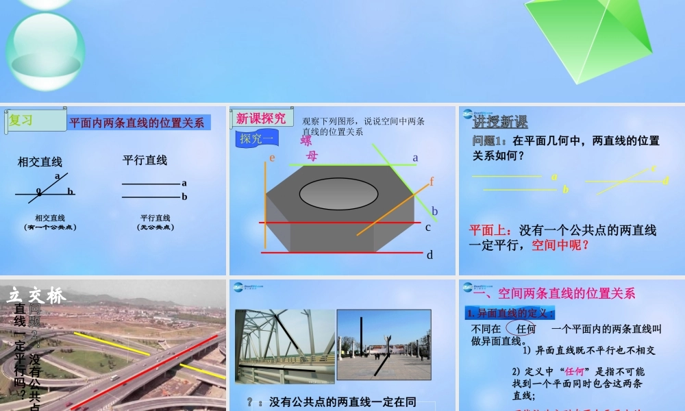 21空间点、直线、平面之间的位置关系课件(3) 课件