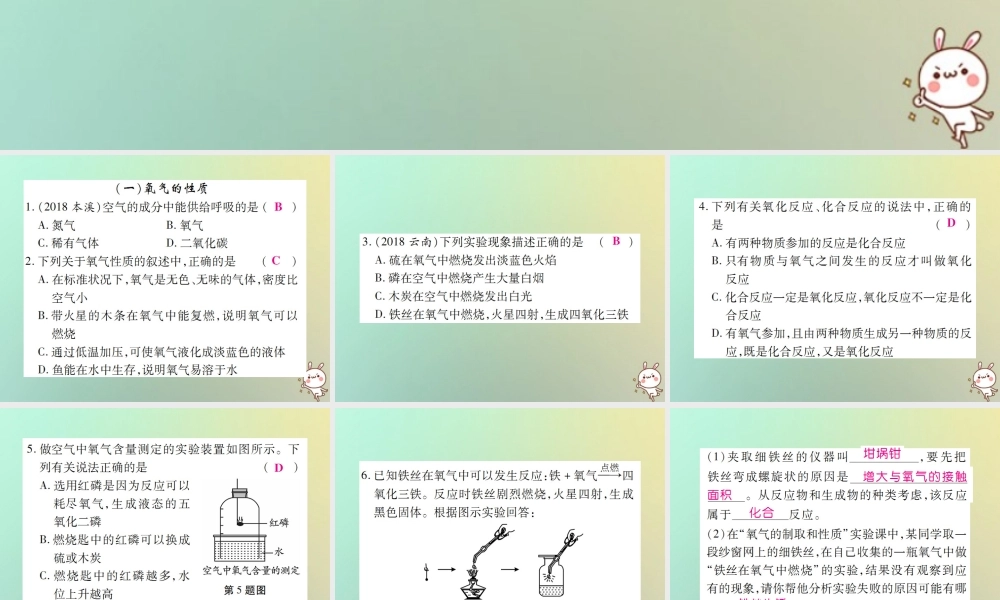 九年级化学上册 小专题2 氧气的性质与抽取课件 (新版)新人教版 课件
