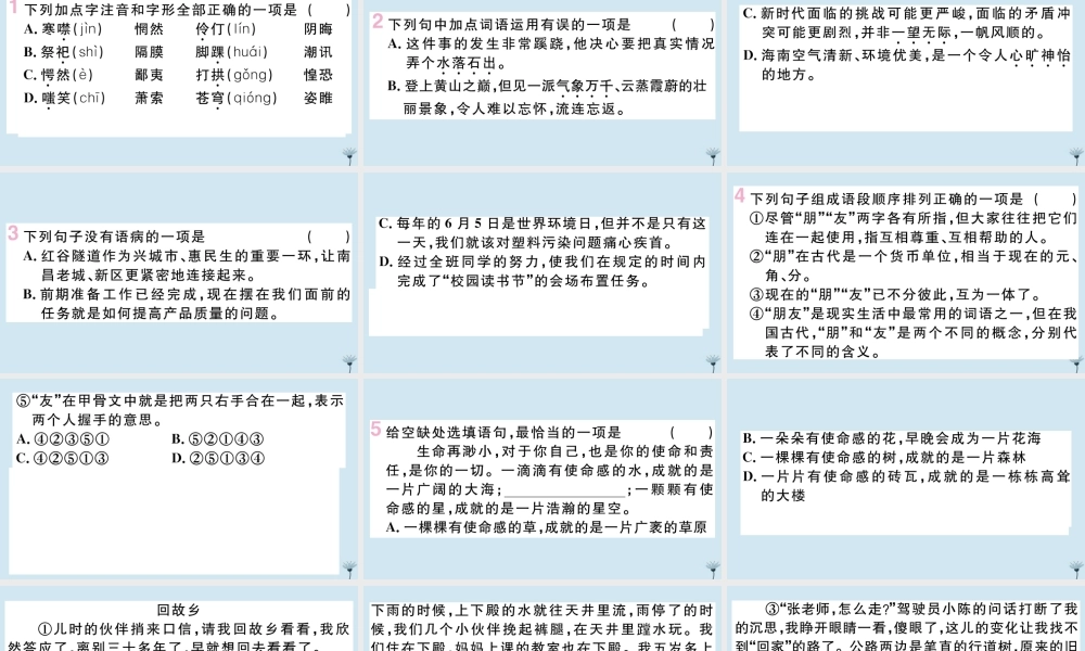 (江西专版)九年级语文上册 第四单元 14 故乡作业课件 新人教版 课件