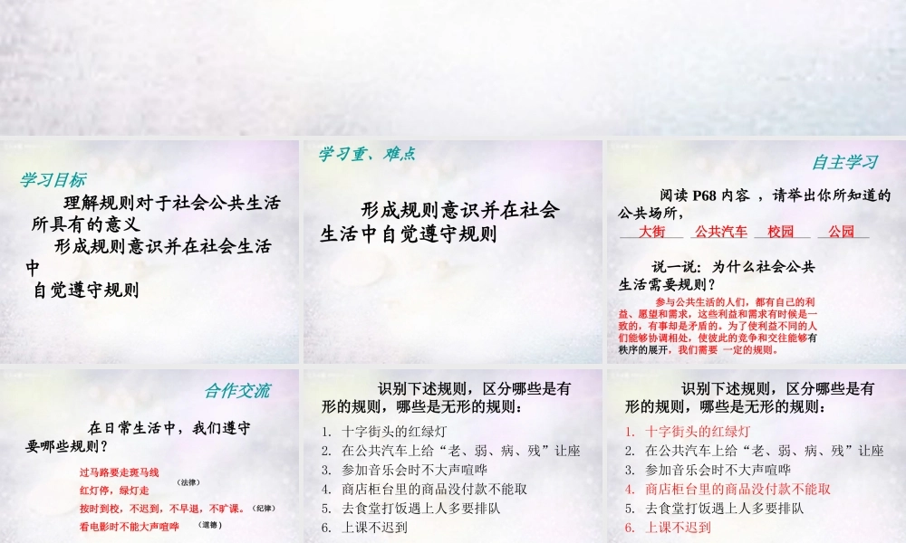 七年级政治下册 7.1 学会遵守规则课件 北师大版 课件