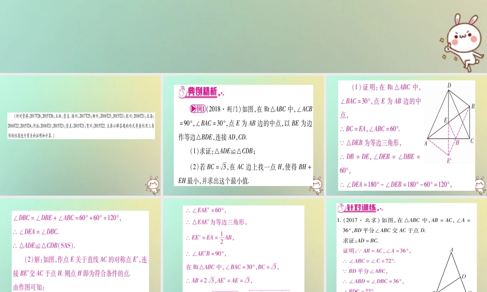 中考数学精选准点备考复习 第二轮 中档题突破 专项突破4 三角形、四边形中的证明与计算课件 新人教版 课件