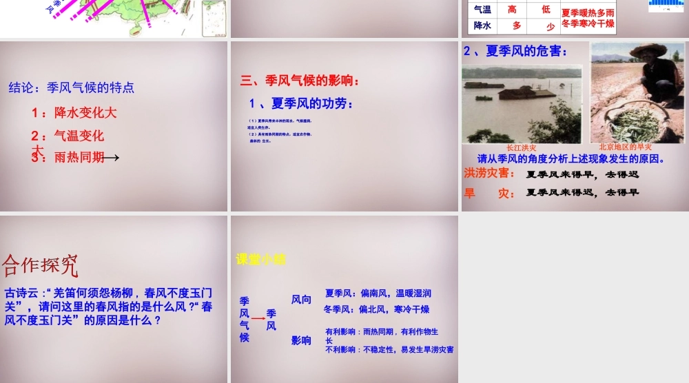 七年级历史与社会下册 第五单元 第2课 第2框(季风的影响)课件 人教版 课件